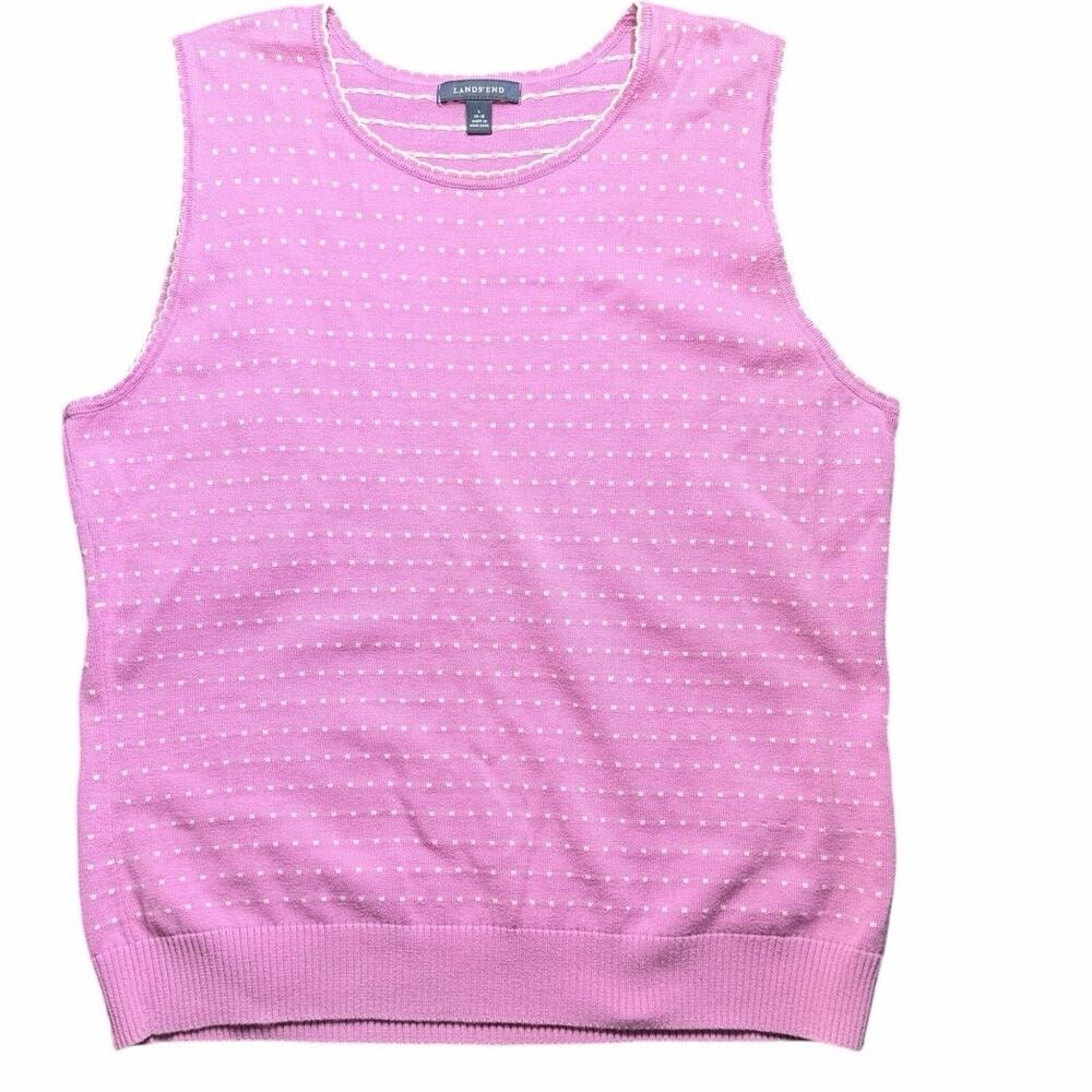 lands end pink white Swiss dot 100% cotton knit sweater vest large prep academia